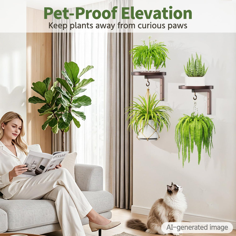 Two LASZOLA plant hangers installed on a wall with vibrant plants