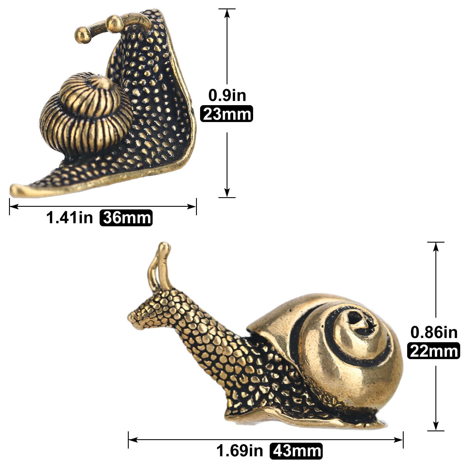 Two LCCCK Brass Snail Statues side view with antique finish