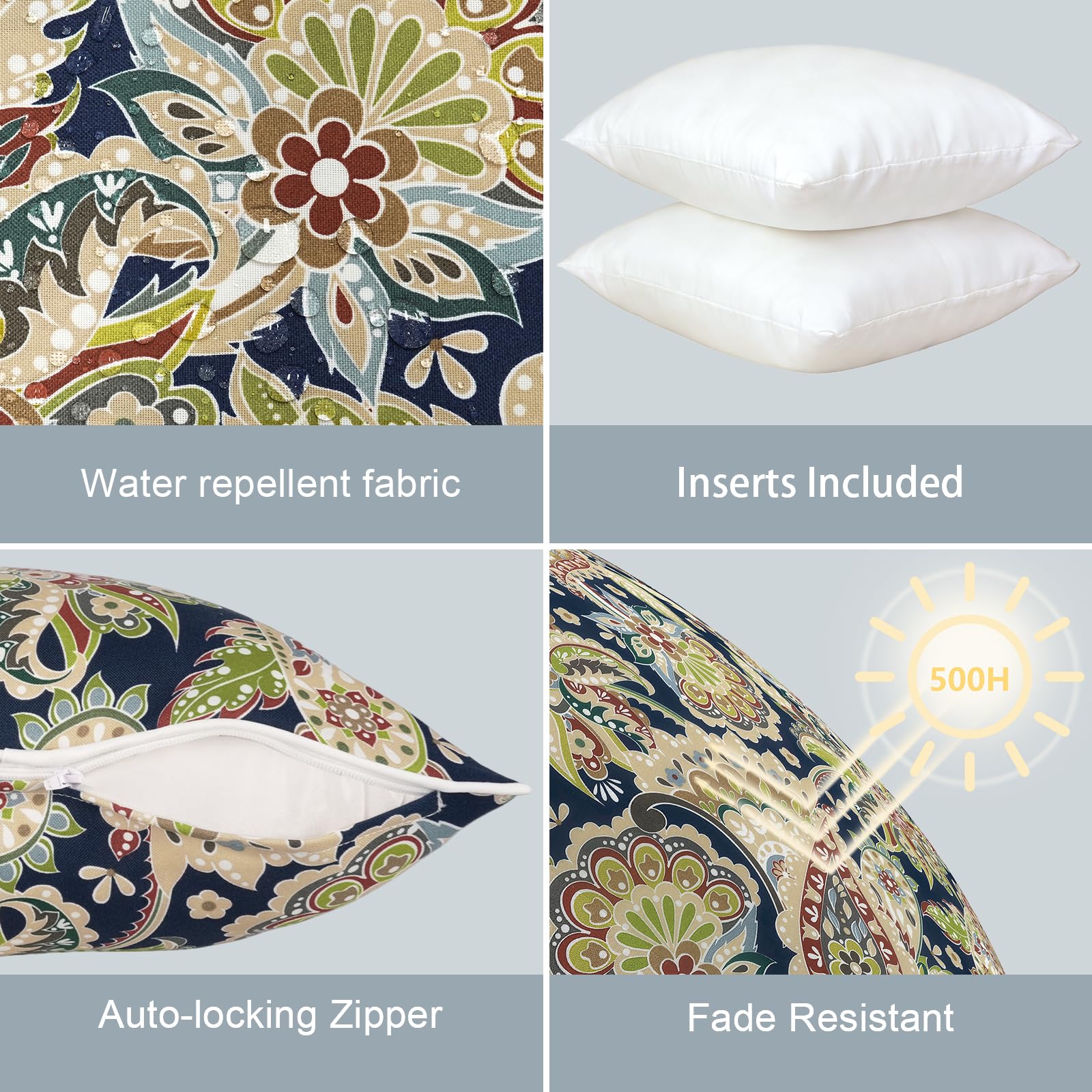 Two LVTXIII outdoor throw pillows on a patio sofa