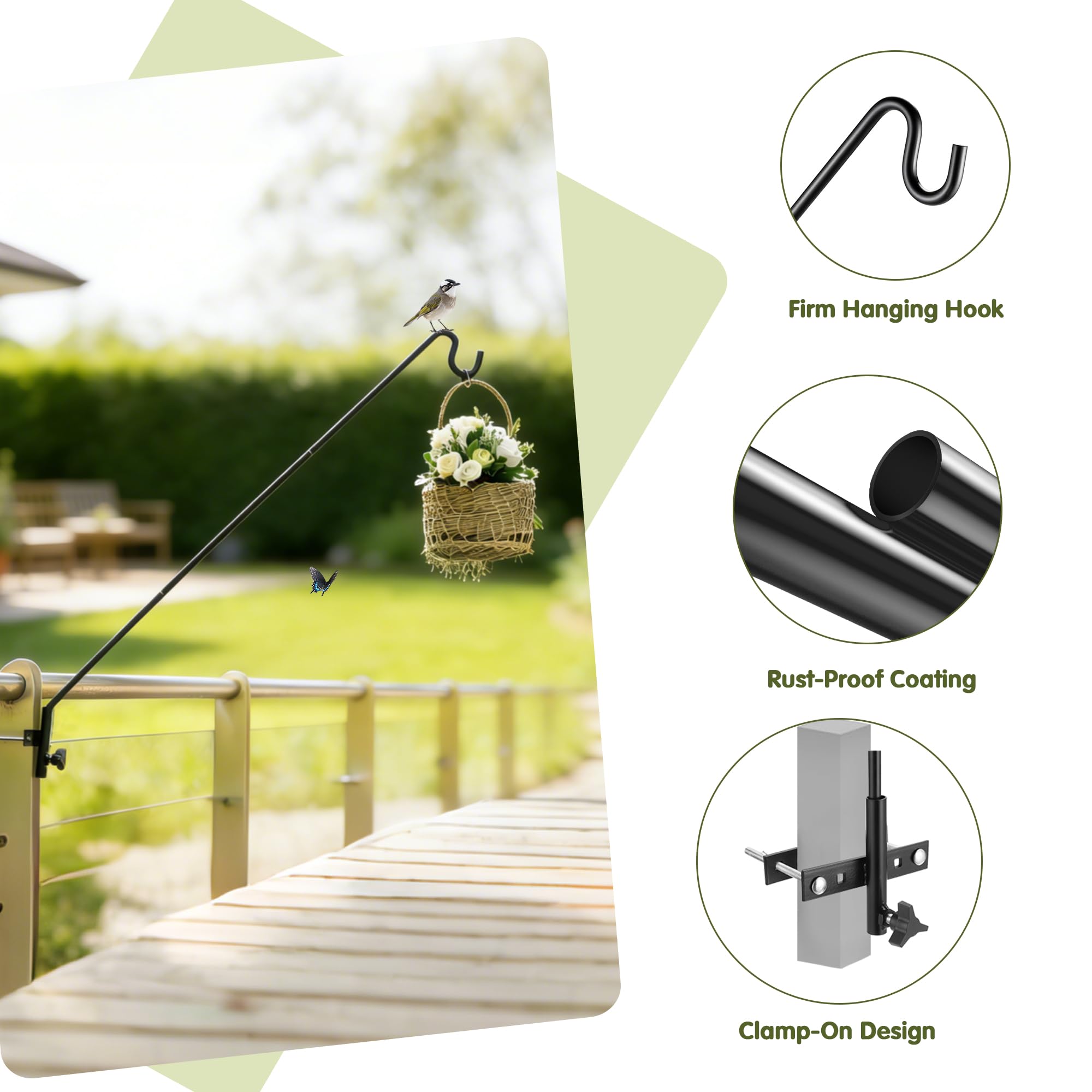 Two MIXXIDEA bird feeder hooks installed on wooden fence