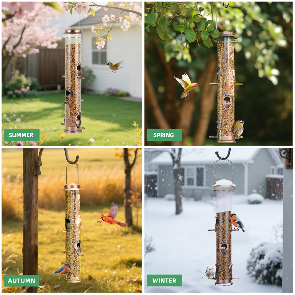 Two MIXXIDEA Bird Feeders side by side on a patio