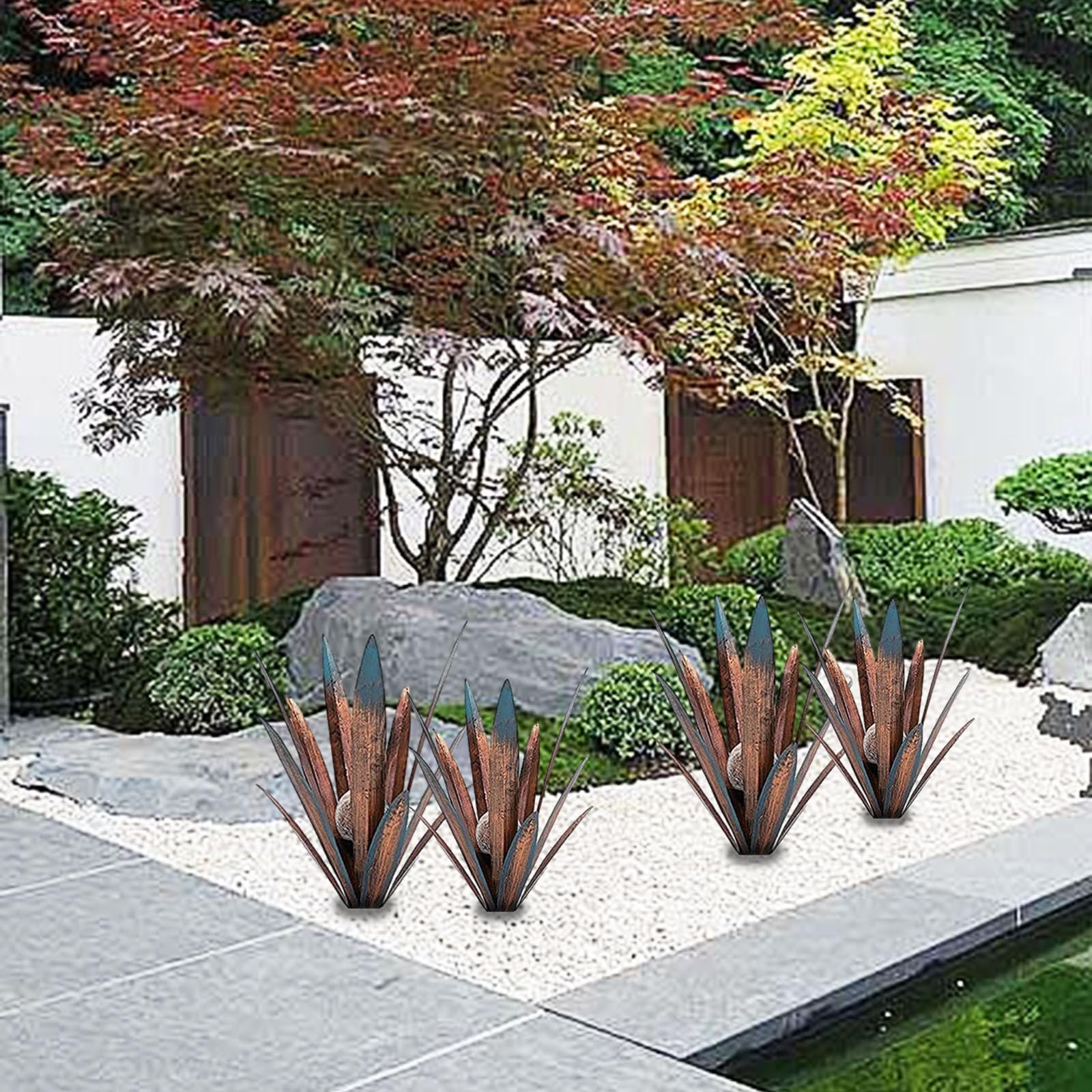 Two Muciwa metal agave sculptures with LED features