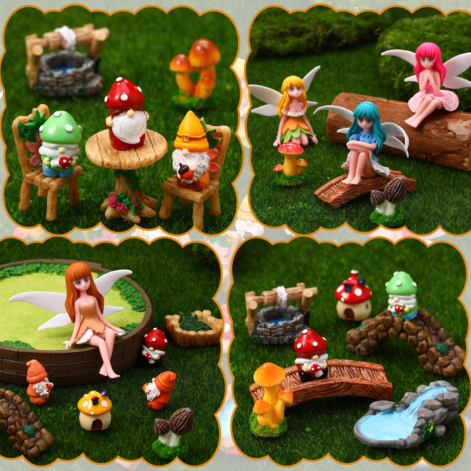Two mushroom houses from the GGSTDDUP fairy garden accessories