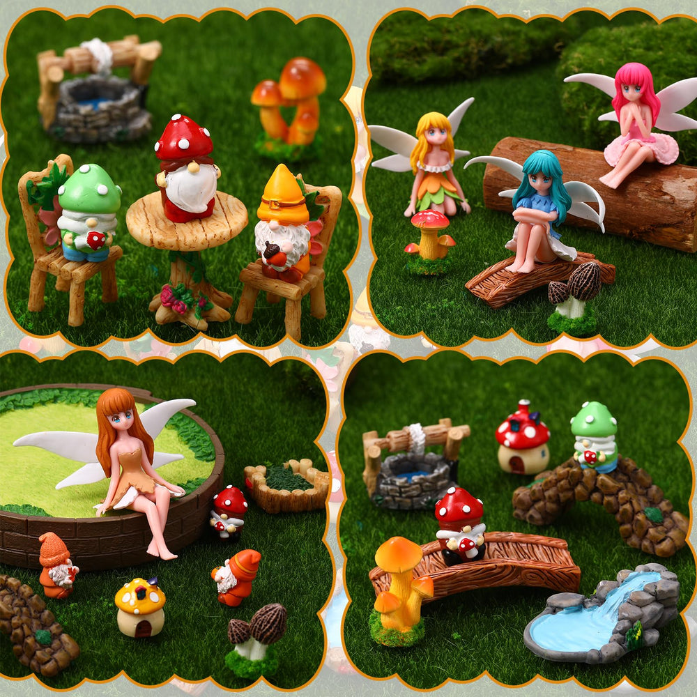 Two mushroom houses from the GGSTDDUP fairy garden accessories