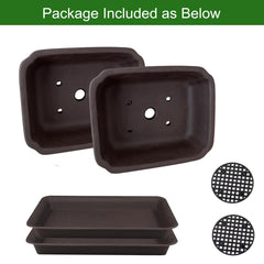Two MUZHI Zisha Bonsai Planter Pots side view with mesh pads