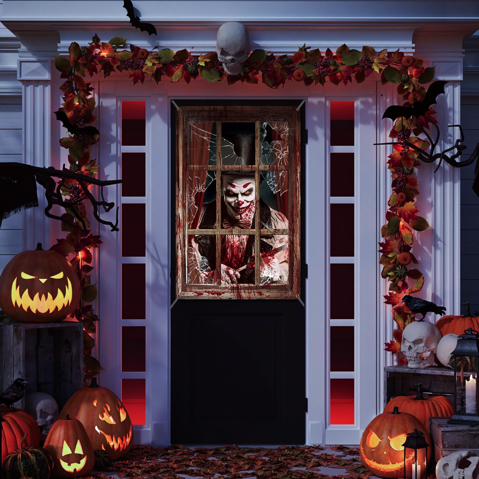 Two Newwiee Halloween Curtains displayed side by side in packaging