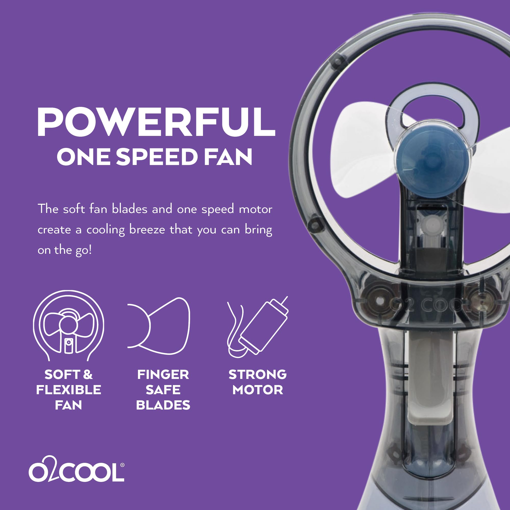 Two O2COOL handheld misting fans side by side