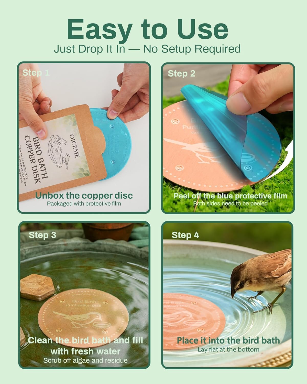 Two OICEME Bird Bath Purification Disks displayed together