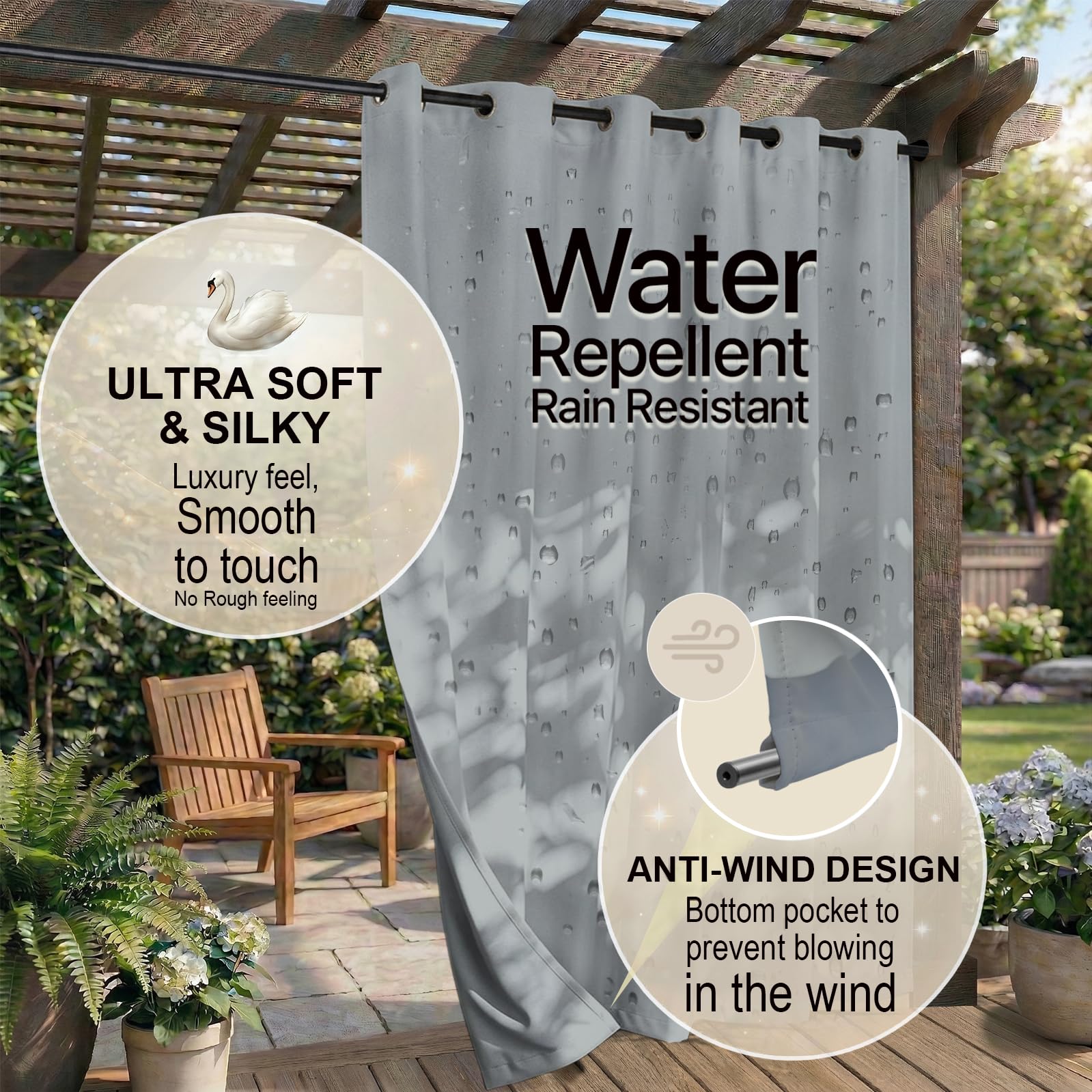 Two panels of DIVA EN CAMINO DEC Outdoor Curtain in Light Gray
