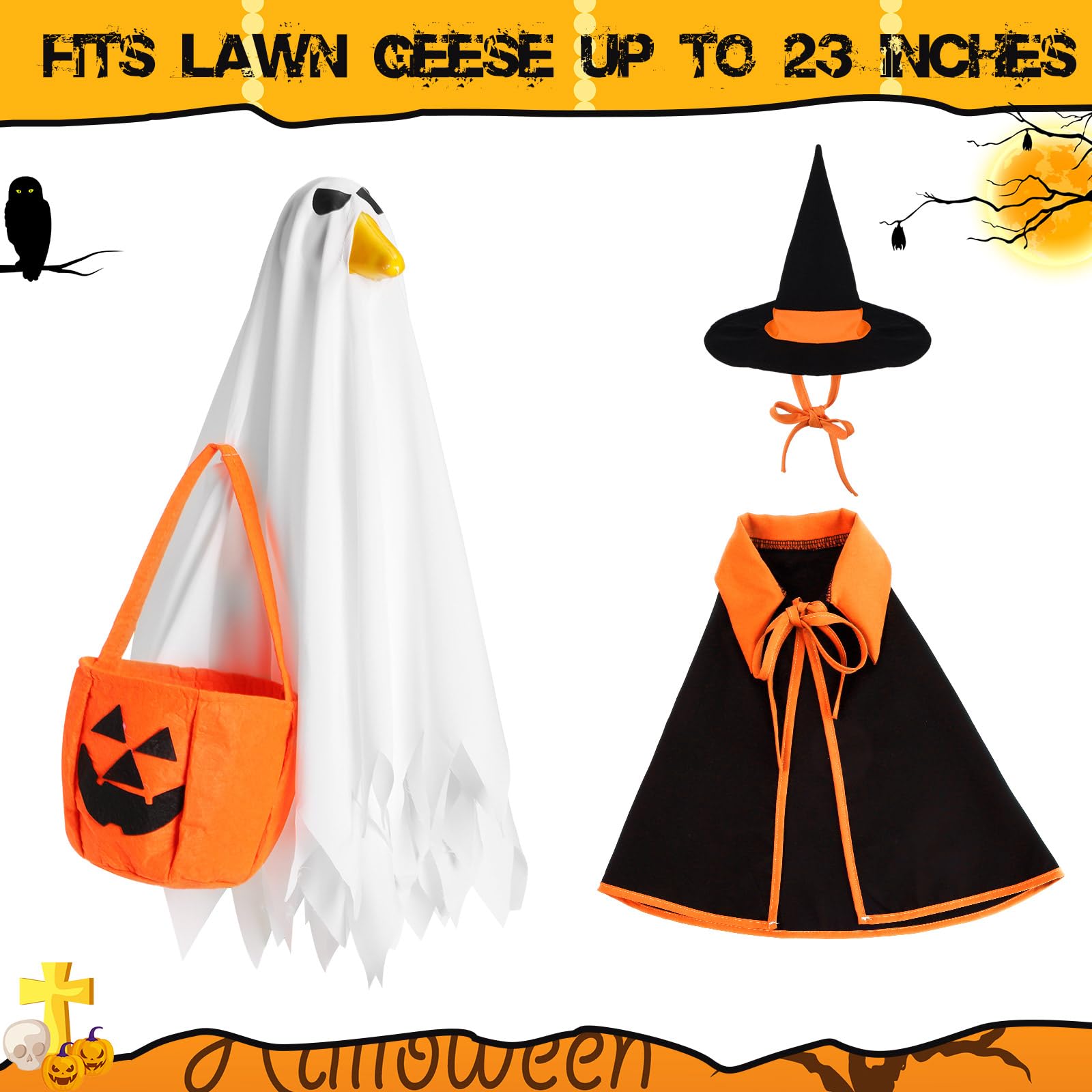 Two pieces of Silicherry goose outfits in white and orange for Halloween