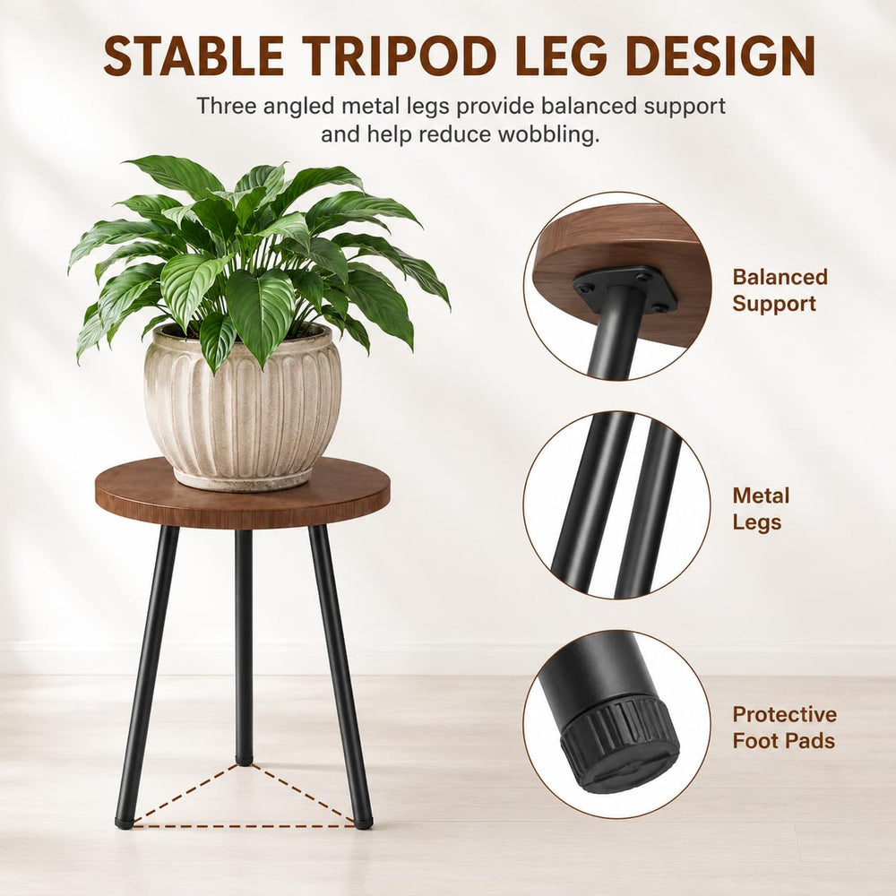 Two SAKSUN plant stands in walnut colour side by side