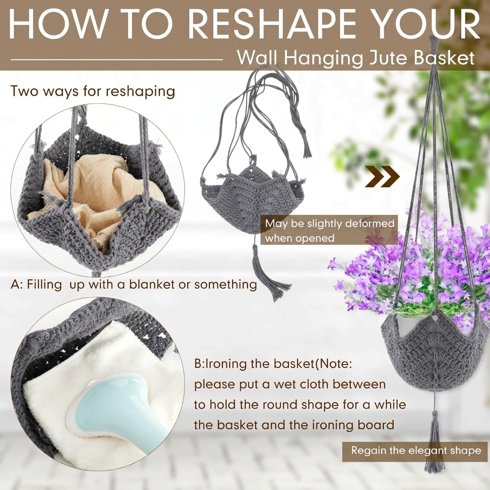 Two Shappy macrame plant hangers with S-shaped hooks