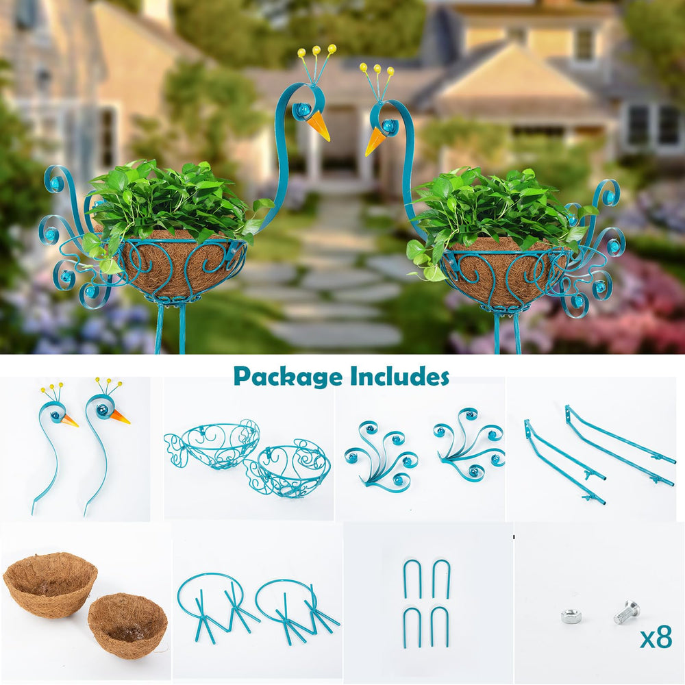 Two SUNREEK blue peacock planters displayed on patio
