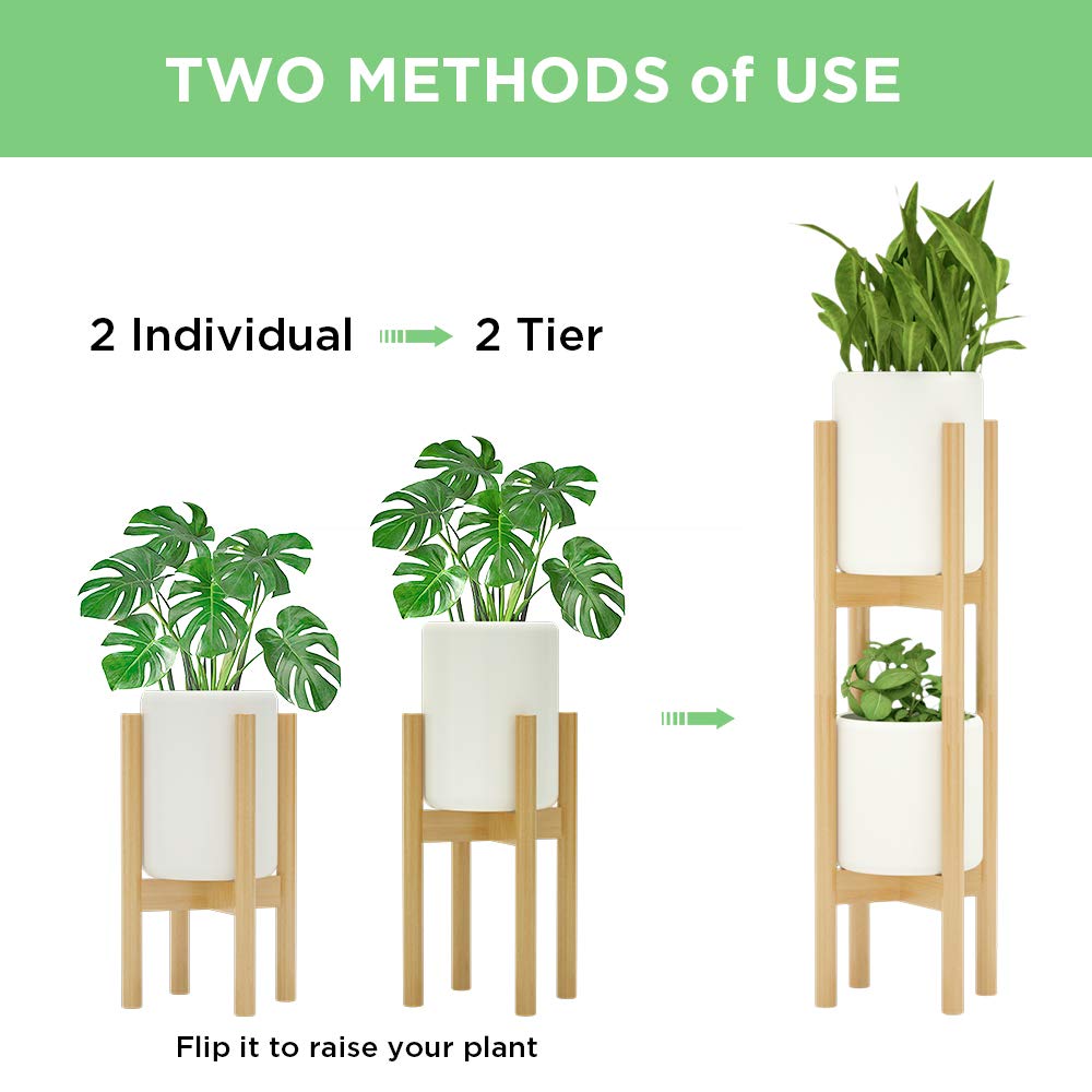 Two-tier setup of MUDEELA plant stands showcasing different pot sizes