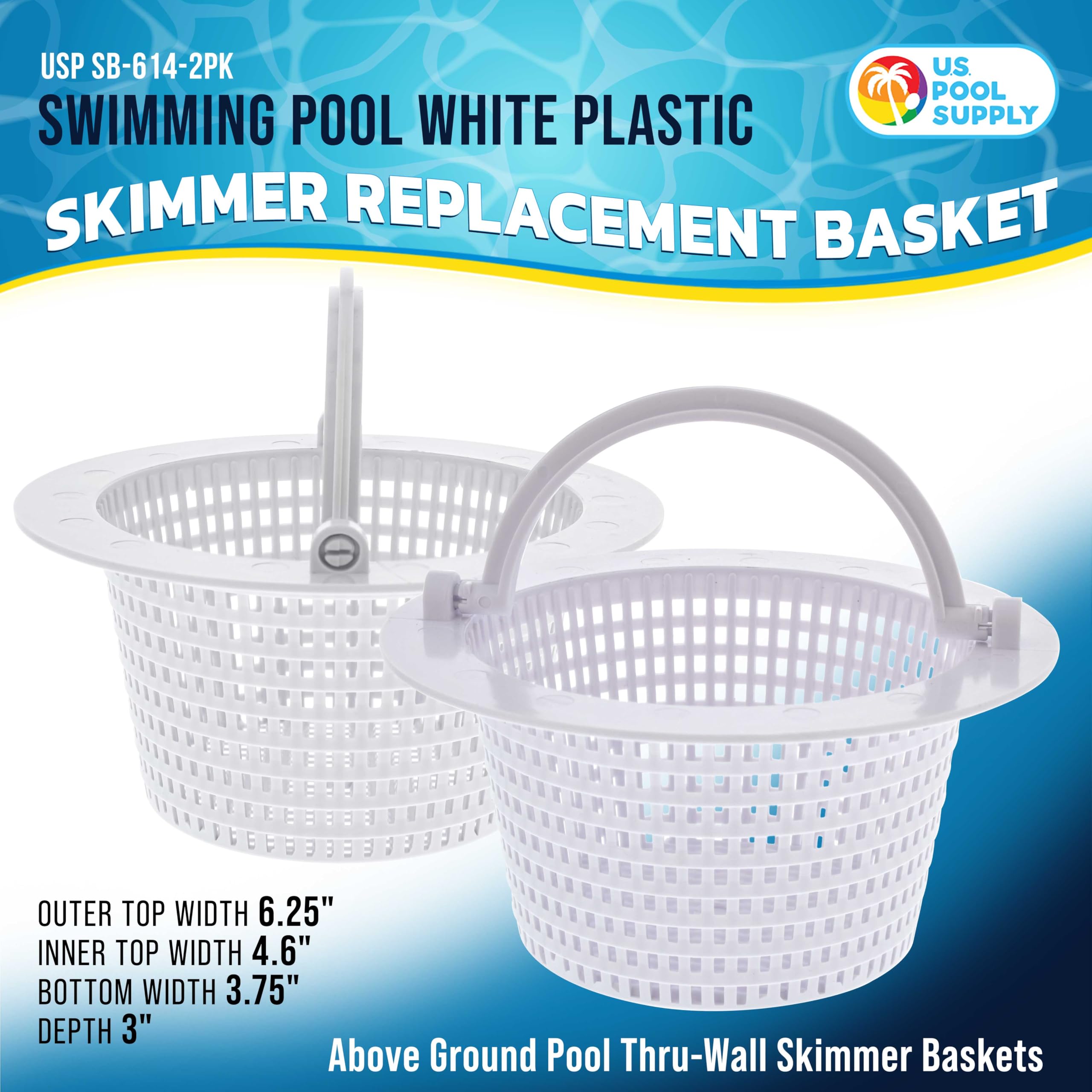 Two U.S. Pool Supply Thru-Wall Skimmer Baskets in packaging