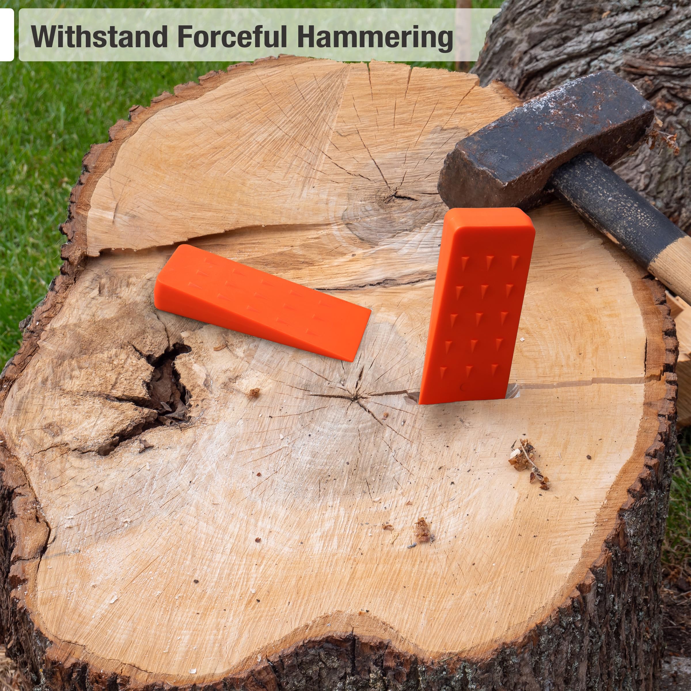 Two UNCO tree felling wedges on a log