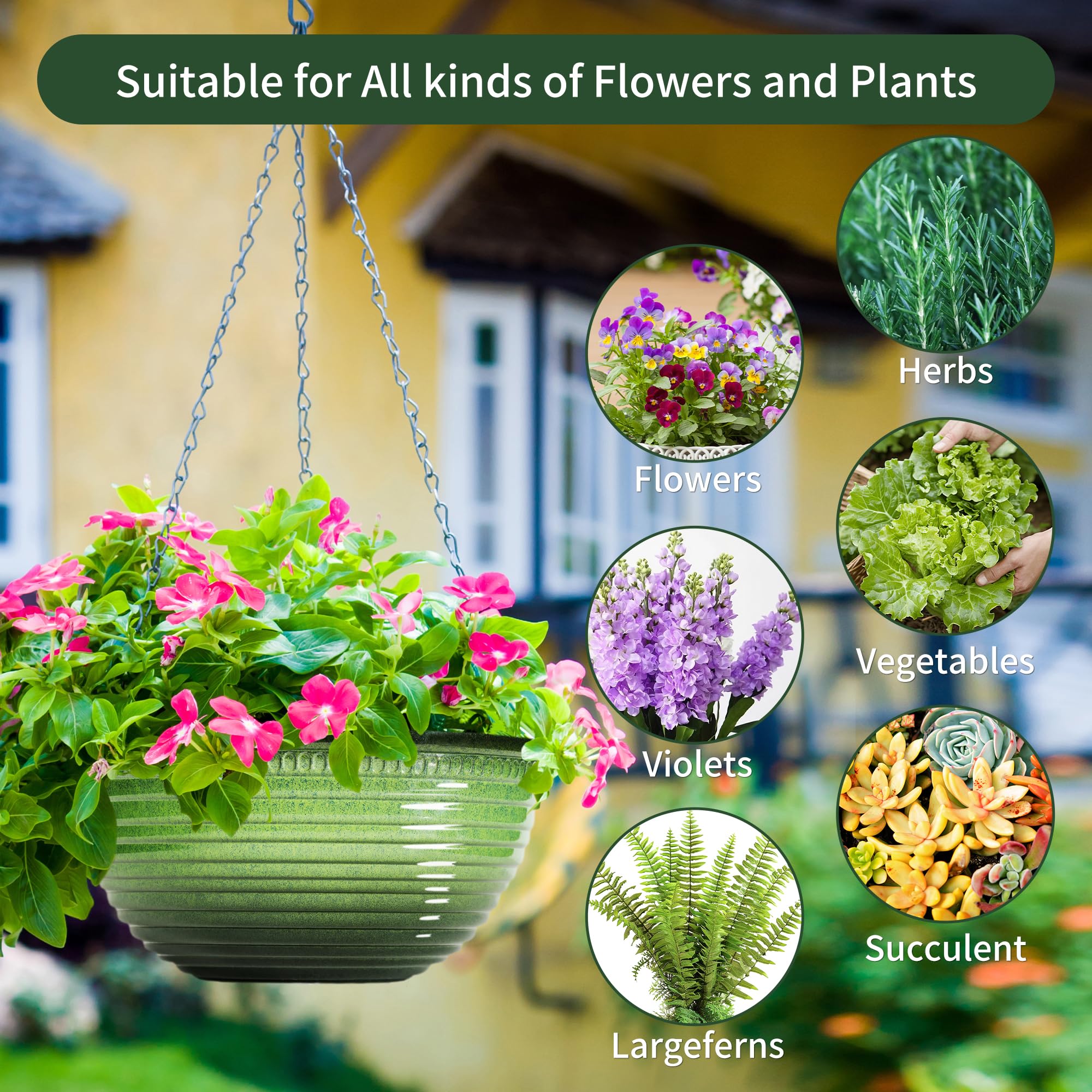 Two Vanslogreen 12 Inch Hanging Planters displayed outdoors