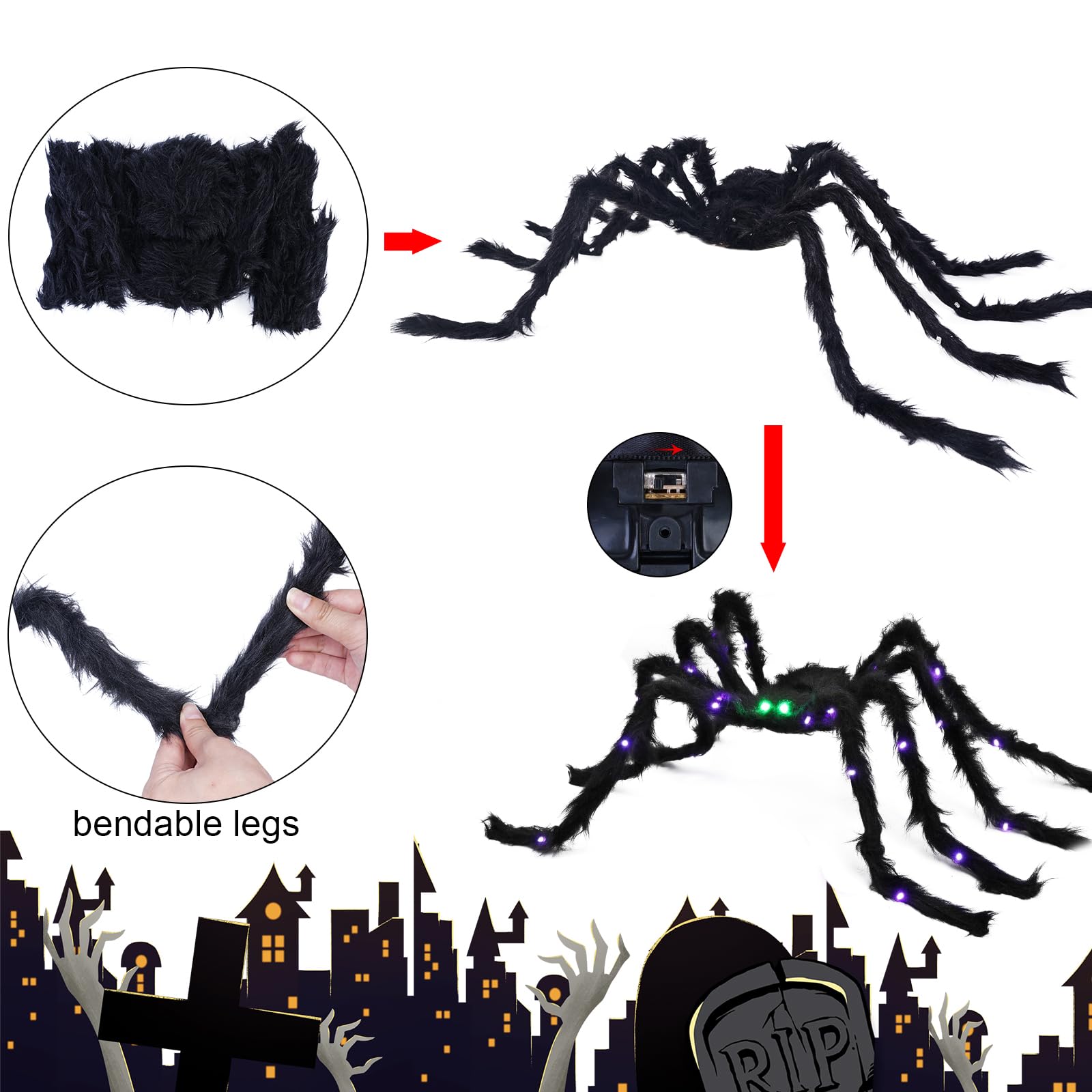 Two VOMAOK Light Up Giant Spiders displayed in a garden