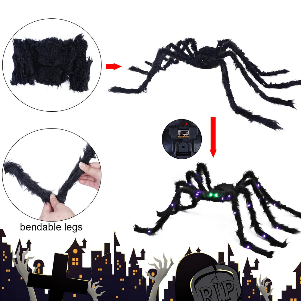 Two VOMAOK Light Up Giant Spiders displayed in a garden