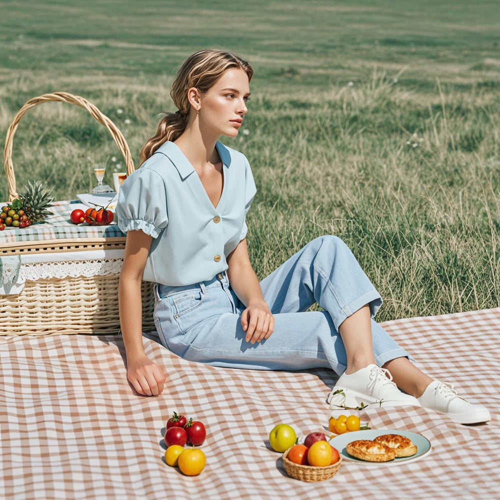 Two Wind Tour Picnic Blankets side by side on grassy park