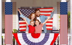 Two YOYNIIRE American Flag Banners hanging at a celebration