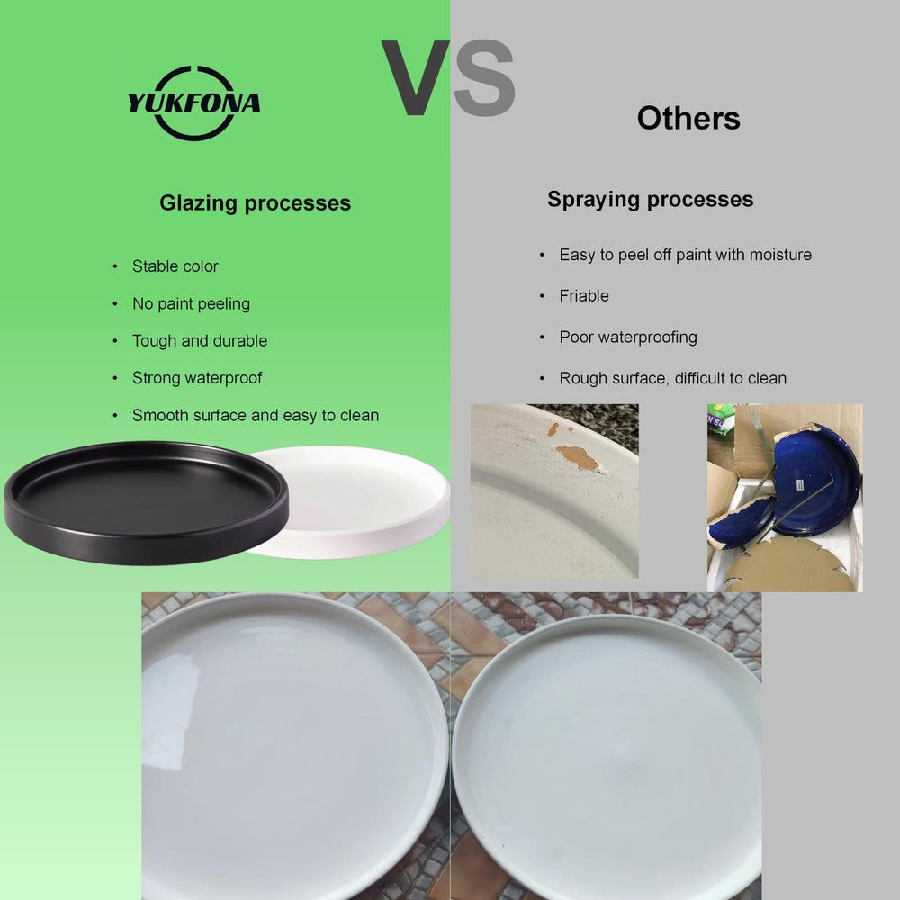 Two Yukfona ceramic plant saucer trays stacked