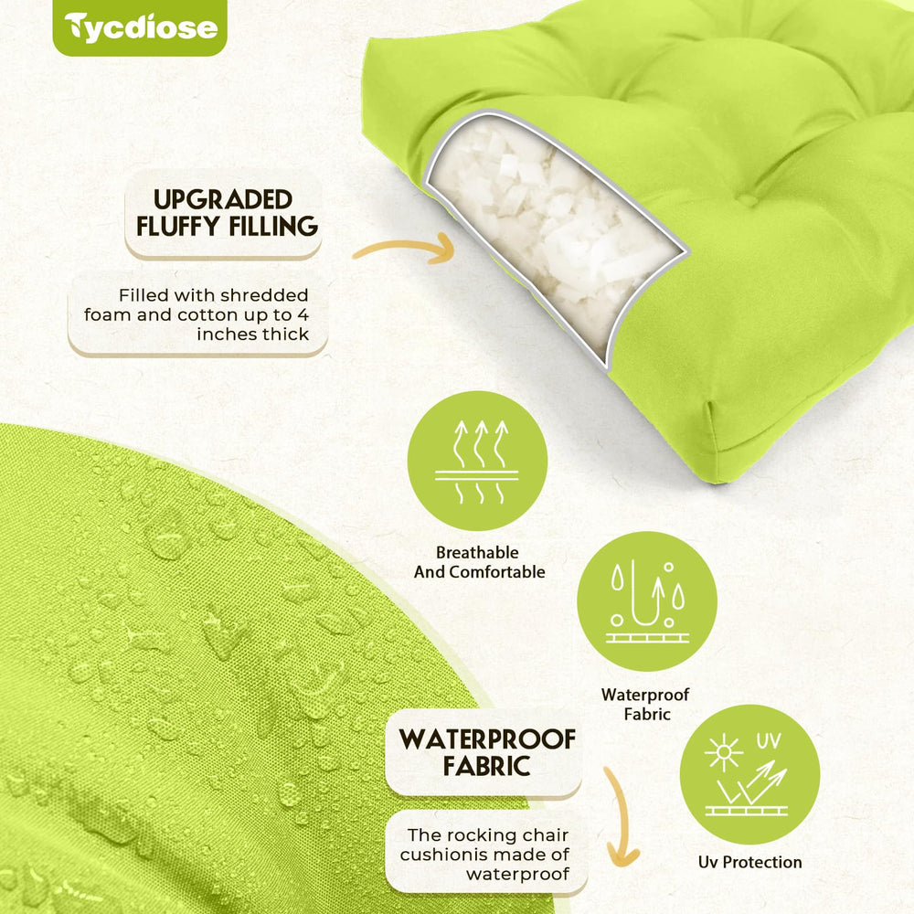 Tycdiose cushion set displayed on patio furniture, light green