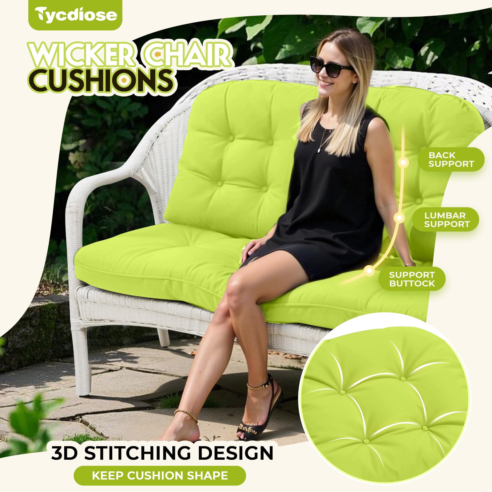 Tycdiose loveseat cushion measuring 19x44 inches, front view