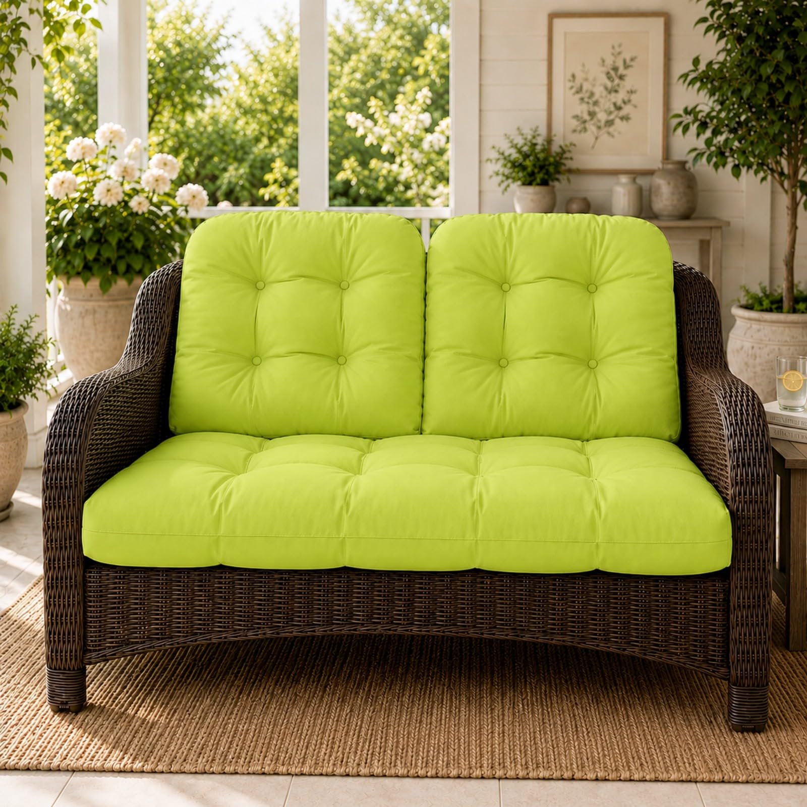 Tycdiose Outdoor Wicker Chair Cushion Set in light green, top view