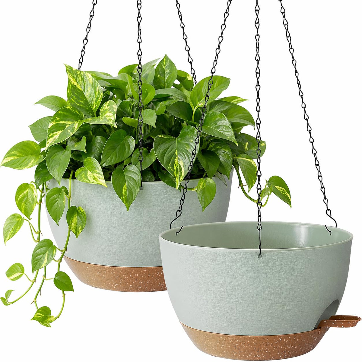 TYMENSH 12 inch green hanging plant pot front view