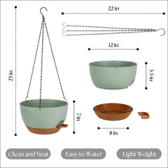 TYMENSH 12 inch green hanging plant pot with chains