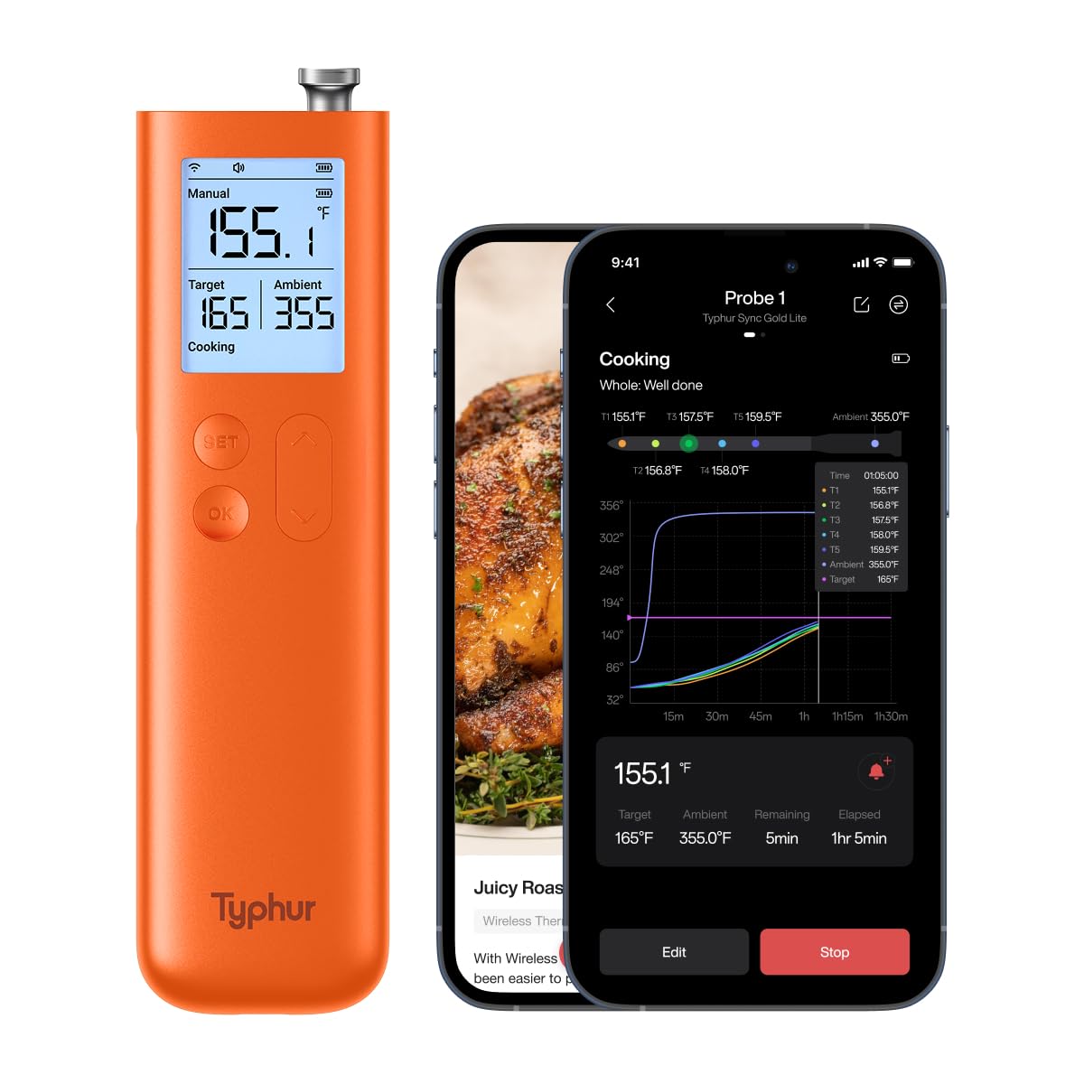 Typhur Sync Gold Gen2 Wireless Meat Thermometer front view