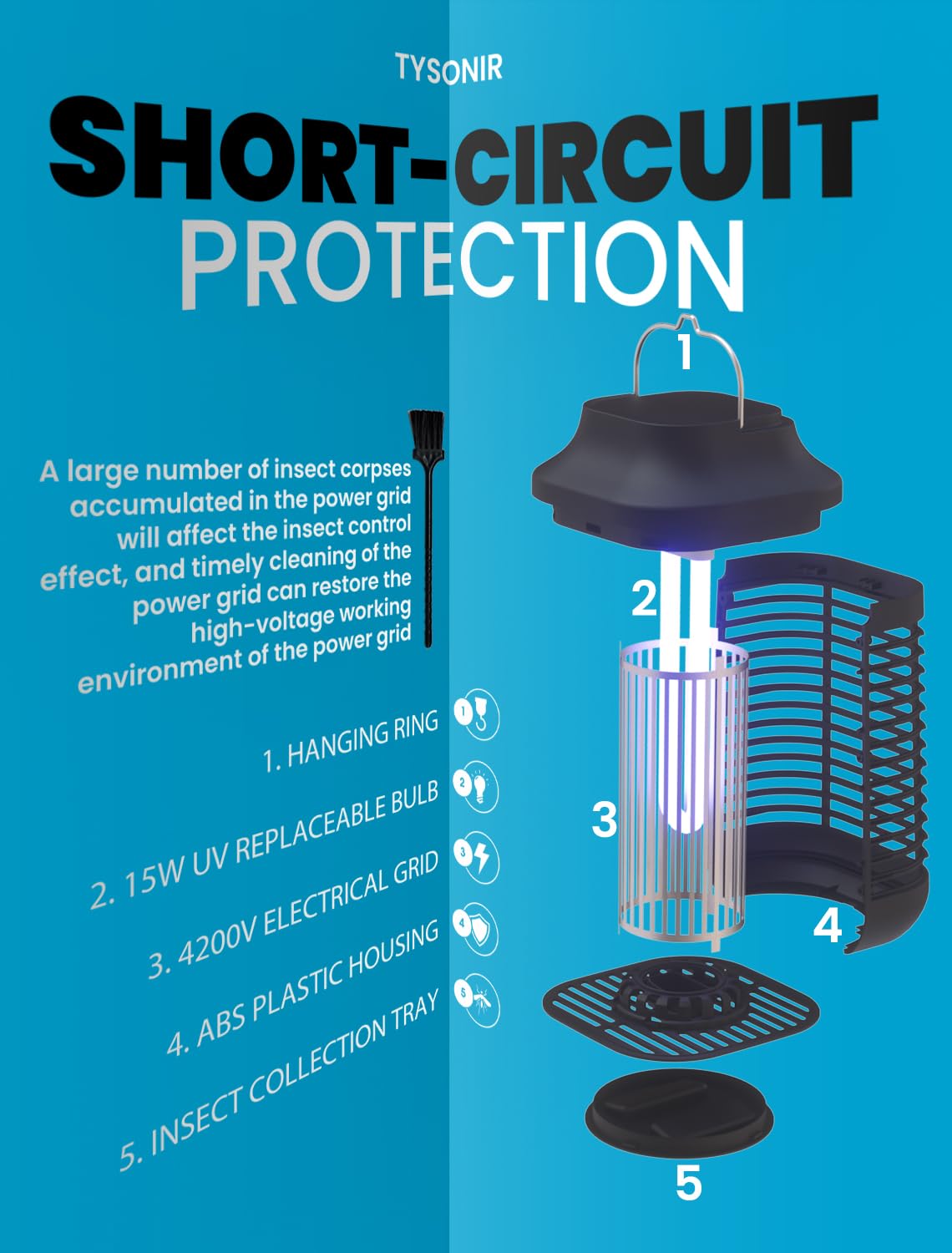 Tysonir Bug Zapper 4200V with included cleaning brush