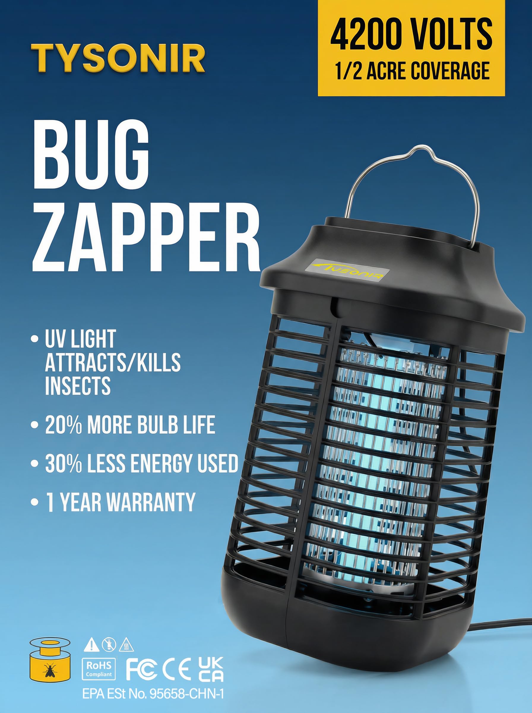 Tysonir Bug Zapper in a covered outdoor setting