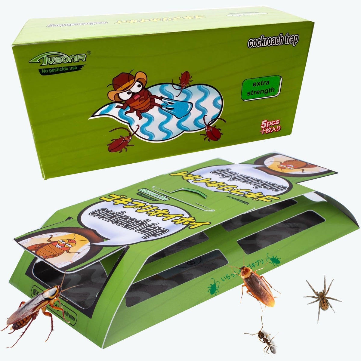 Tysonir Roach Traps 5 pack front view with adhesive surface