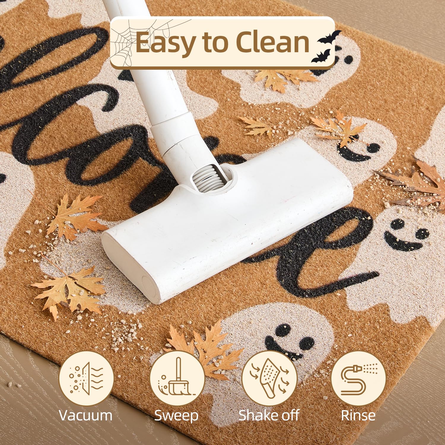 TYUU Halloween Door Mat with ghost design during sunny weather