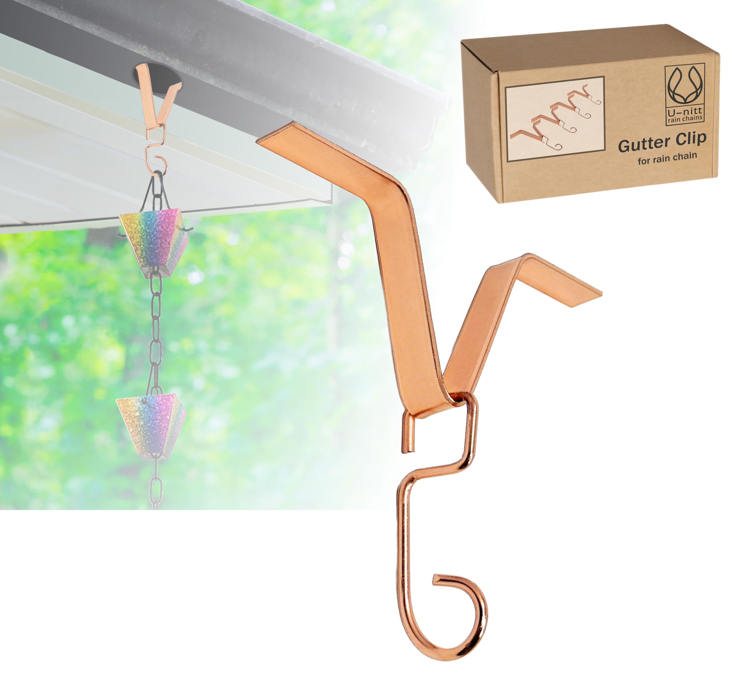 U-nitt Gutter Clip for Rain Chain Installation, copper finish