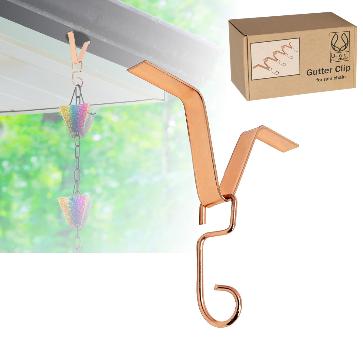 U-nitt Gutter Clip for Rain Chain Installation, copper finish
