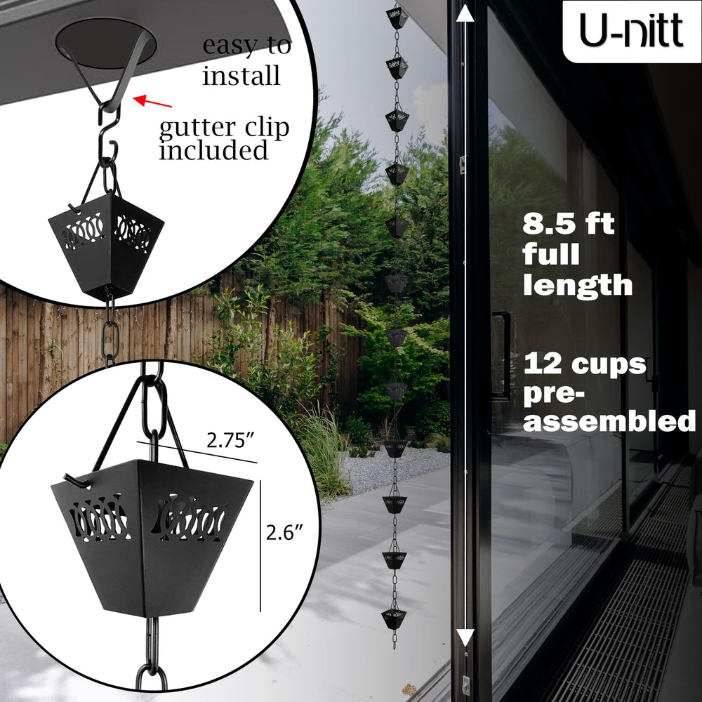 U-nitt Rain Chain close-up of black cups