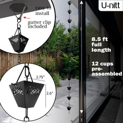U-nitt Rain Chain close-up of black cups