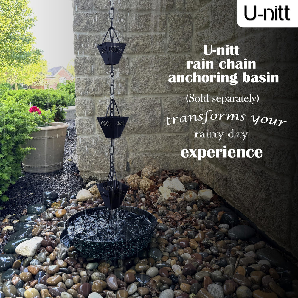 U-nitt Rain Chain in garden setting