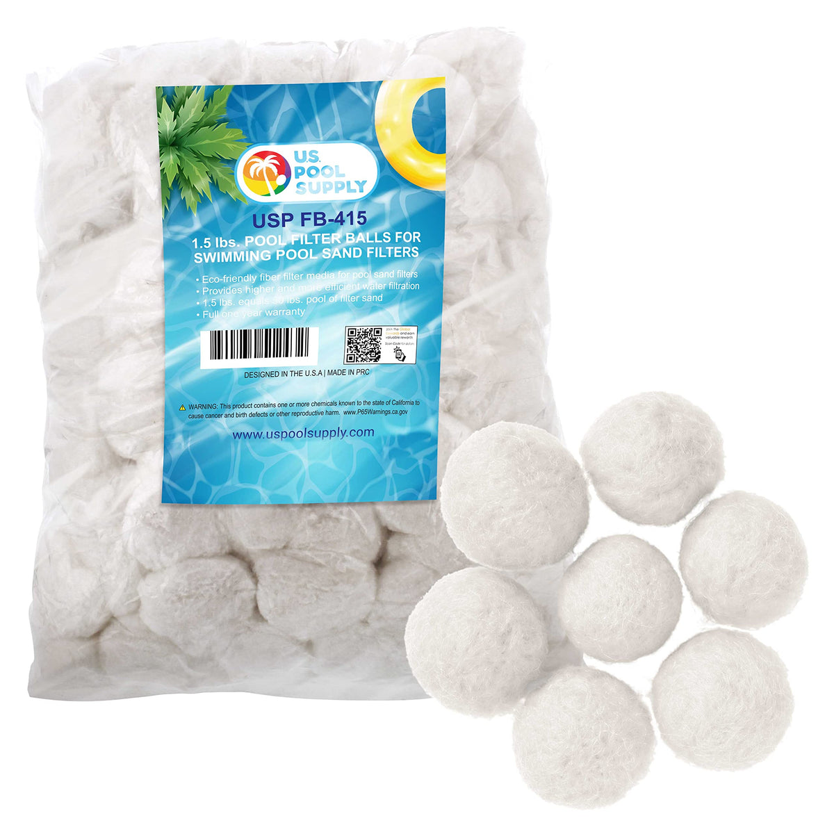 U.S. Pool Supply 1.5 lbs eco-friendly pool filter balls in packaging