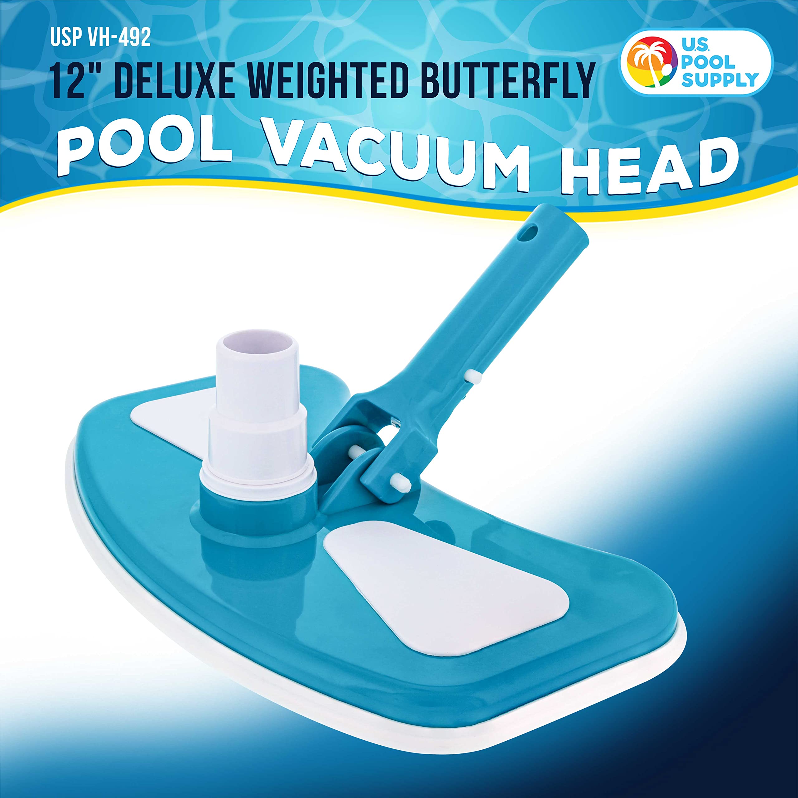 U.S. Pool Supply 12-inch vacuum head showing swivel connection for hoses