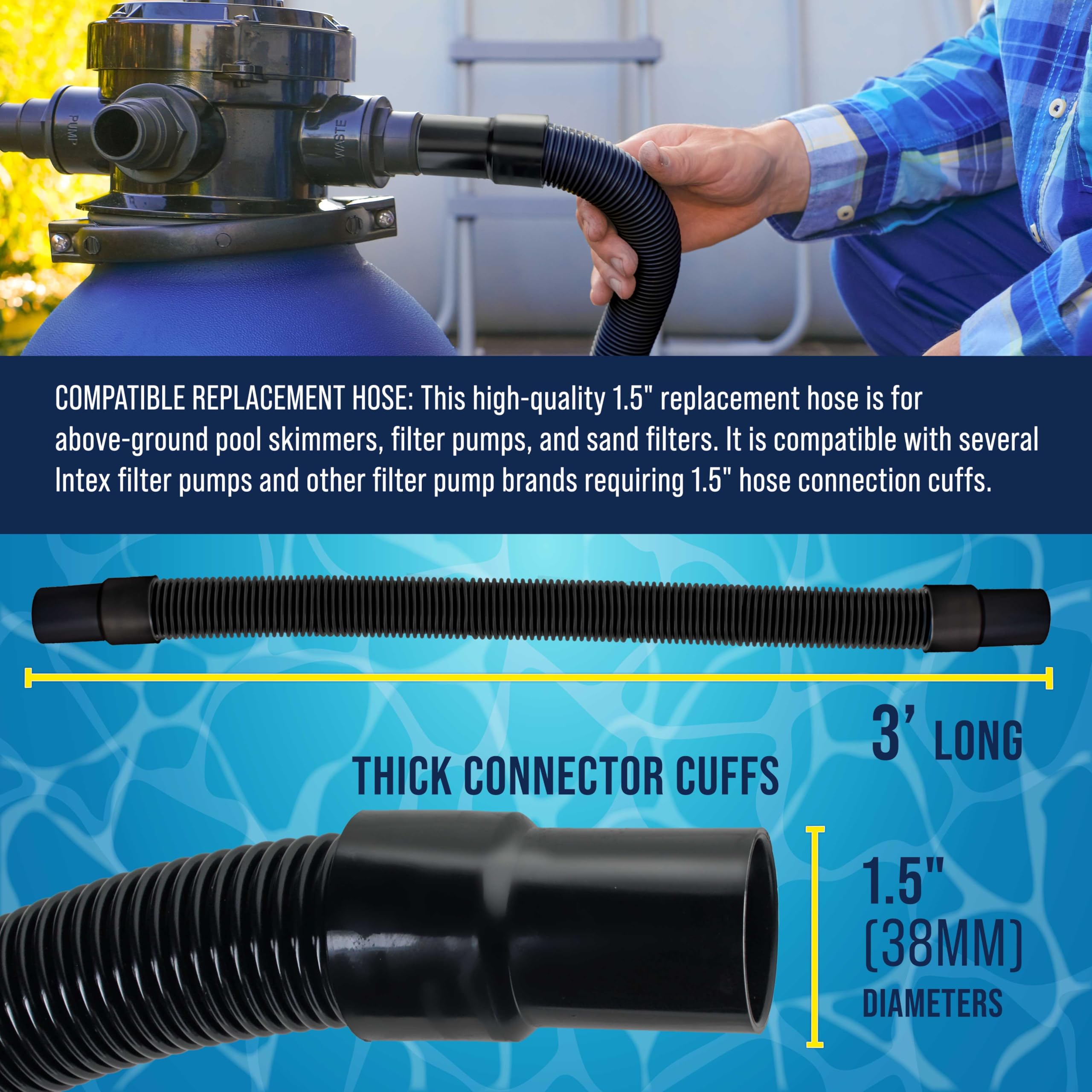 U.S. Pool Supply 3 Foot Heavy-Duty Pool Hose spiral-wound design