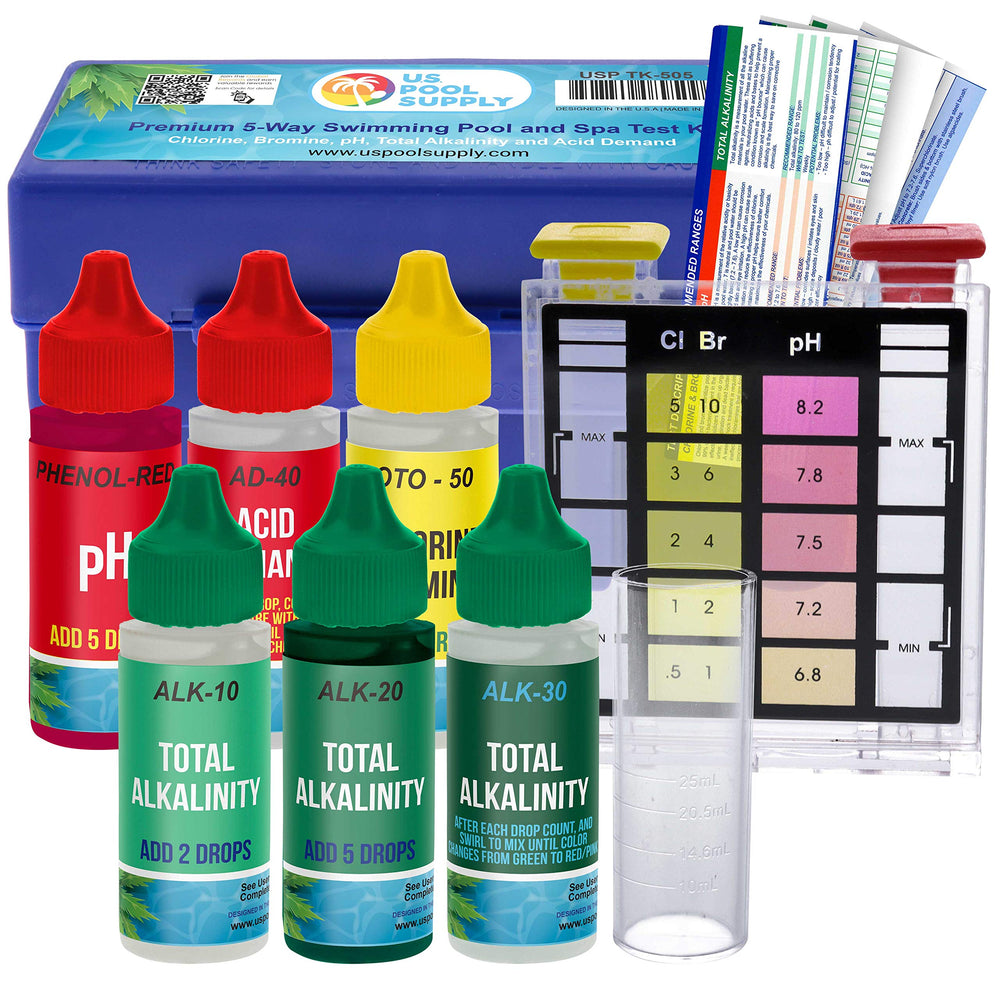 U.S. Pool Supply 5-in-1 Pool Test Kit front view with case