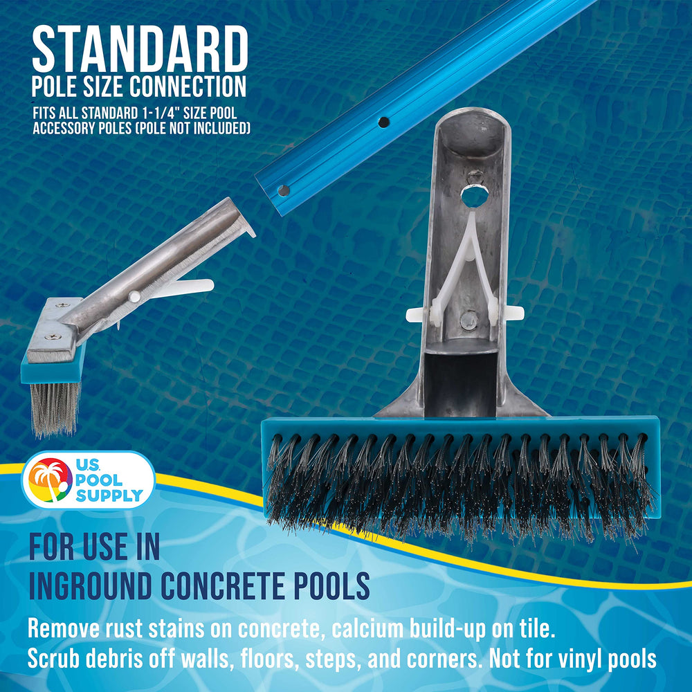 U.S. Pool Supply 5" Pool Brush attached to a standard pool pole
