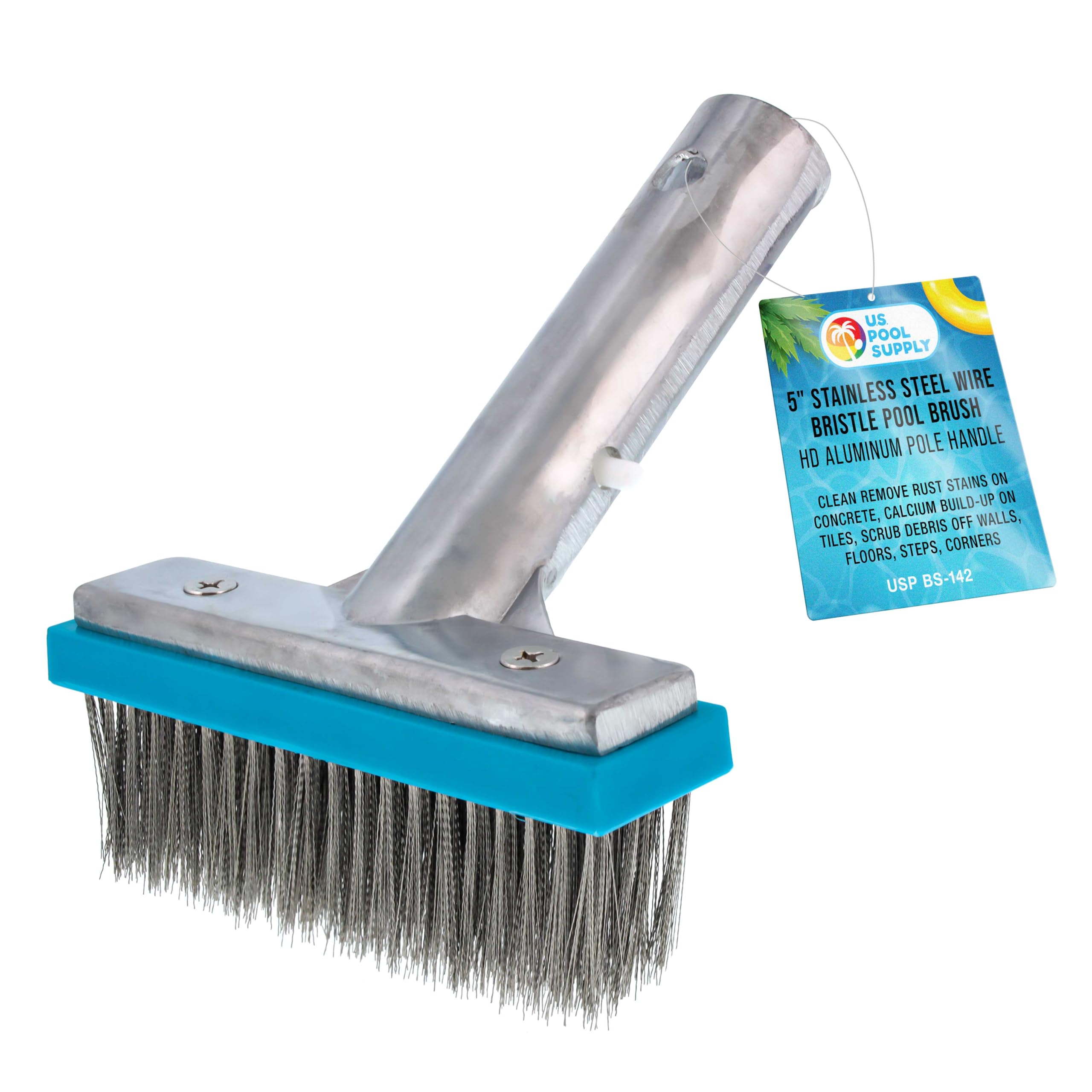 U.S. Pool Supply 5" Pool Brush Head front view with stainless steel bristles