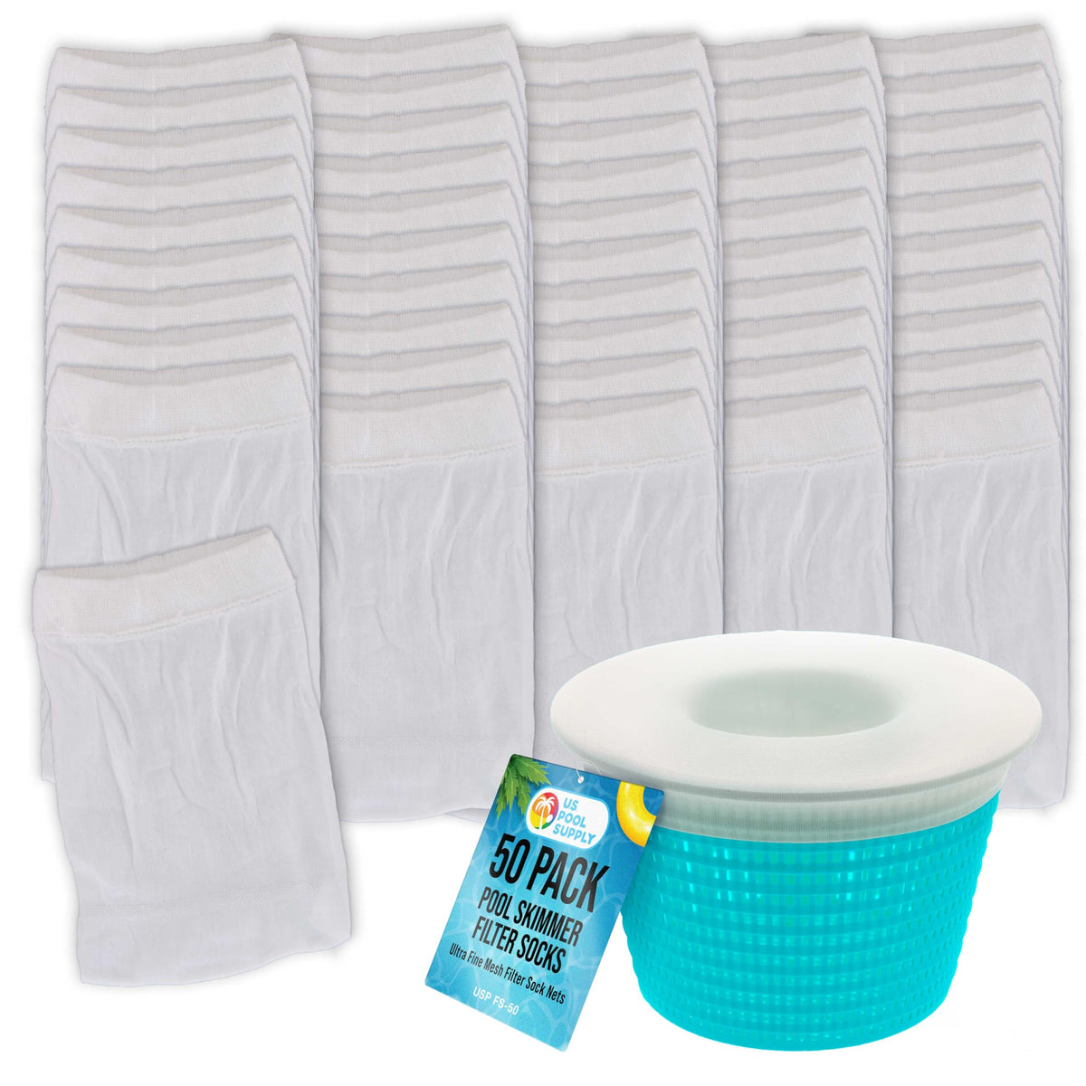 U.S. Pool Supply 50 Pack Pool Skimmer Filter Socks front view