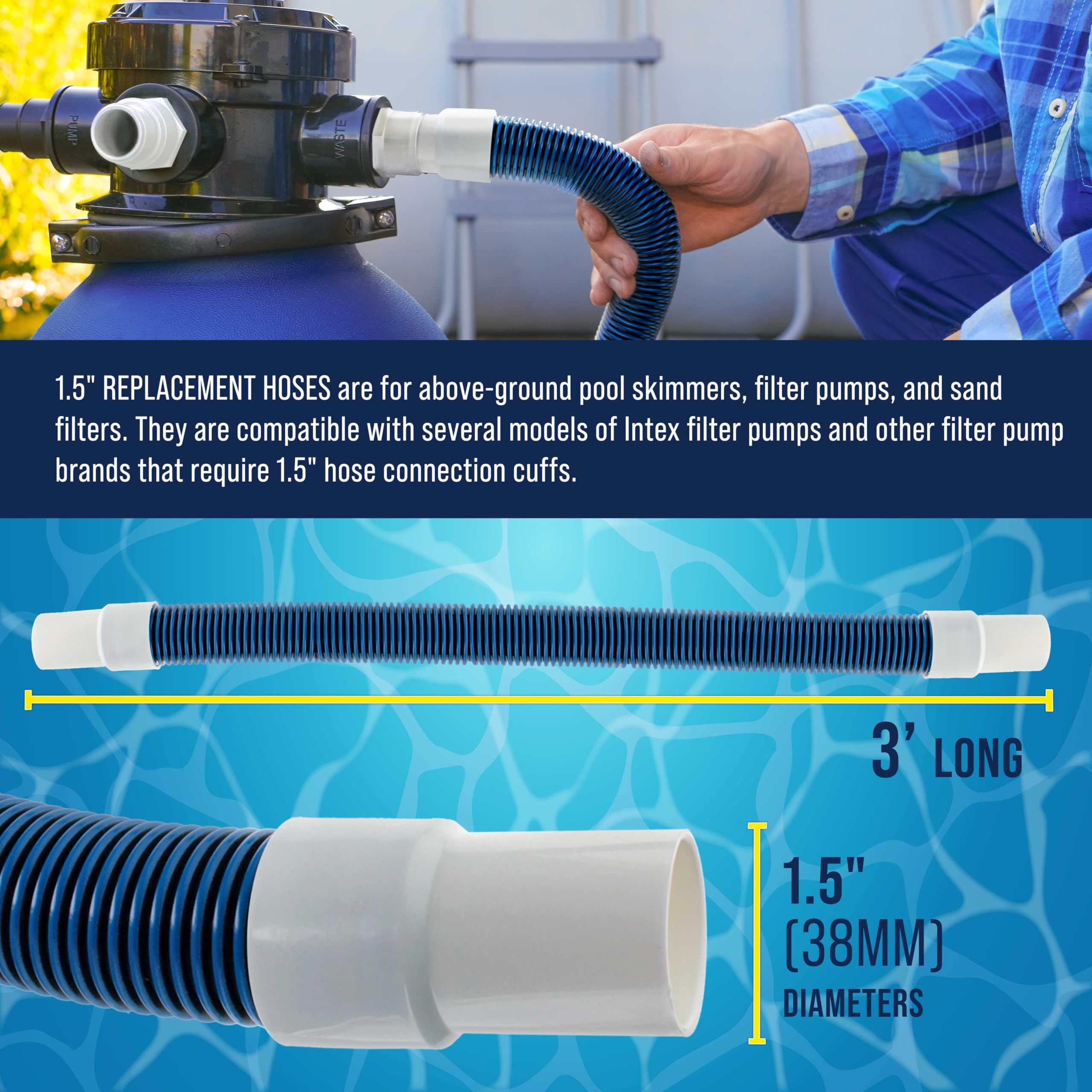U.S. Pool Supply connection adapters and stainless-steel clamps included in the kit