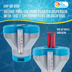 U.S. Pool Supply Deluxe Chlorine Floater Dispenser with dual thermometers